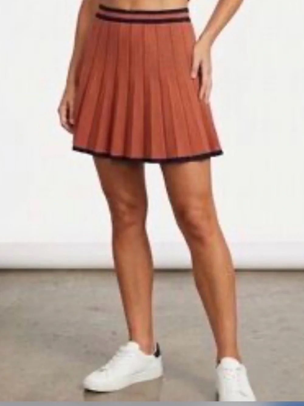 House of Harlow 1960 Rust Orange Black Pleated Stretch Knit Mini Skirt NEW